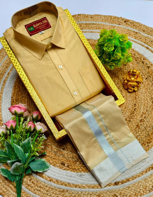 Semi-Silk Men's Adult Shirt and Dhoti Set