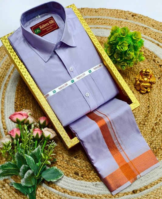 Semi-Silk Men's Adult Shirt and Dhoti Set