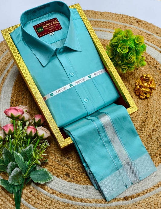 Semi-Silk Men's Adult Shirt and Dhoti Set