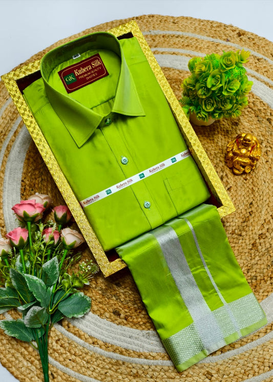 Semi-Silk Men's Adult Shirt and Dhoti Set