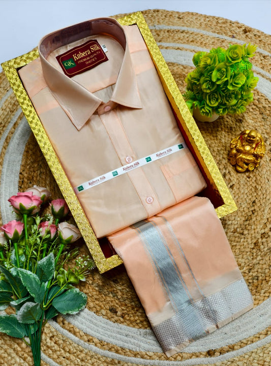Semi-Silk Men's Adult Shirt and Dhoti Set