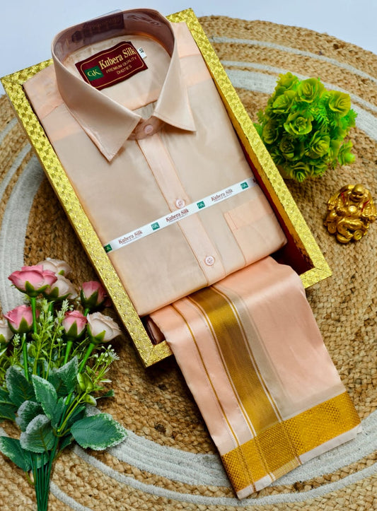 Semi-Silk Men's Adult Shirt and Dhoti Set