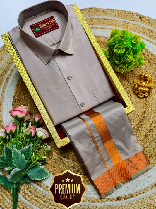Semi-Silk Men's Adult Shirt and Dhoti Set