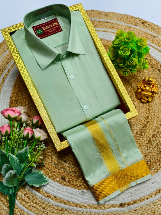 Semi-Silk Men's Adult Shirt and Dhoti Set