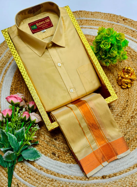 Semi-Silk Men's Adult Shirt and Dhoti Set