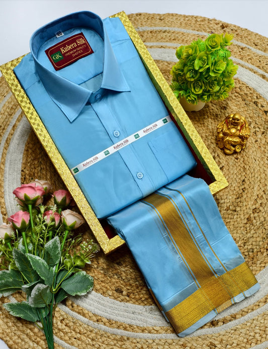 Semi-Silk Men's Adult Shirt and Dhoti Set