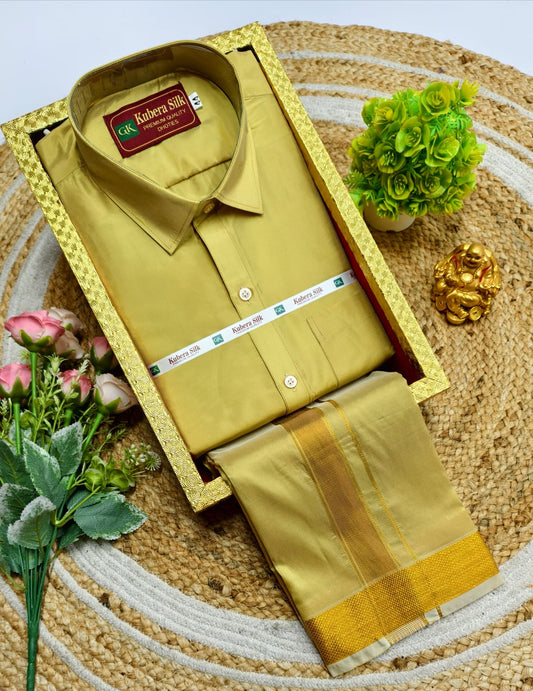 Semi-Silk Men's Adult Shirt and Dhoti Set
