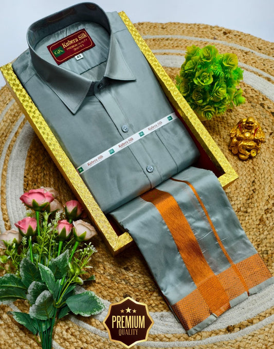 Semi-Silk Men's Adult Shirt and Dhoti Set
