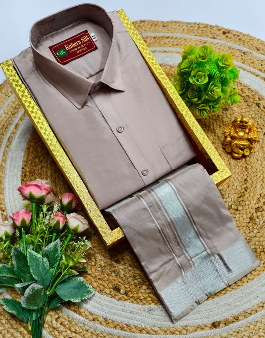 Semi-Silk Men's Adult Shirt and Dhoti Set