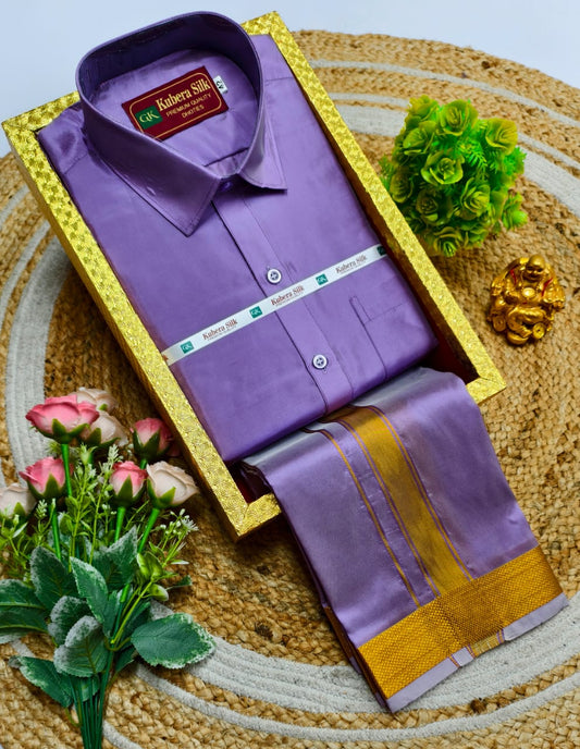 Semi-Silk Men's Adult Shirt and Dhoti Set