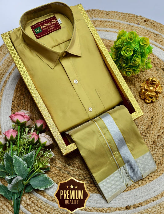 Semi-Silk Men's Adult Shirt and Dhoti Set