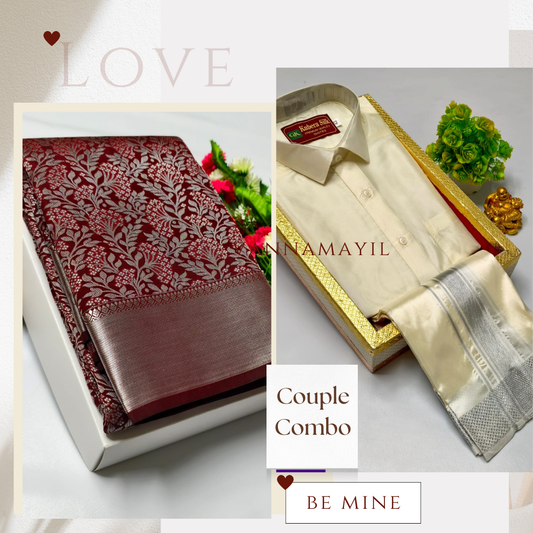 Semi Silk Saree & Semi Silk Dhoti Set - Couple Combo