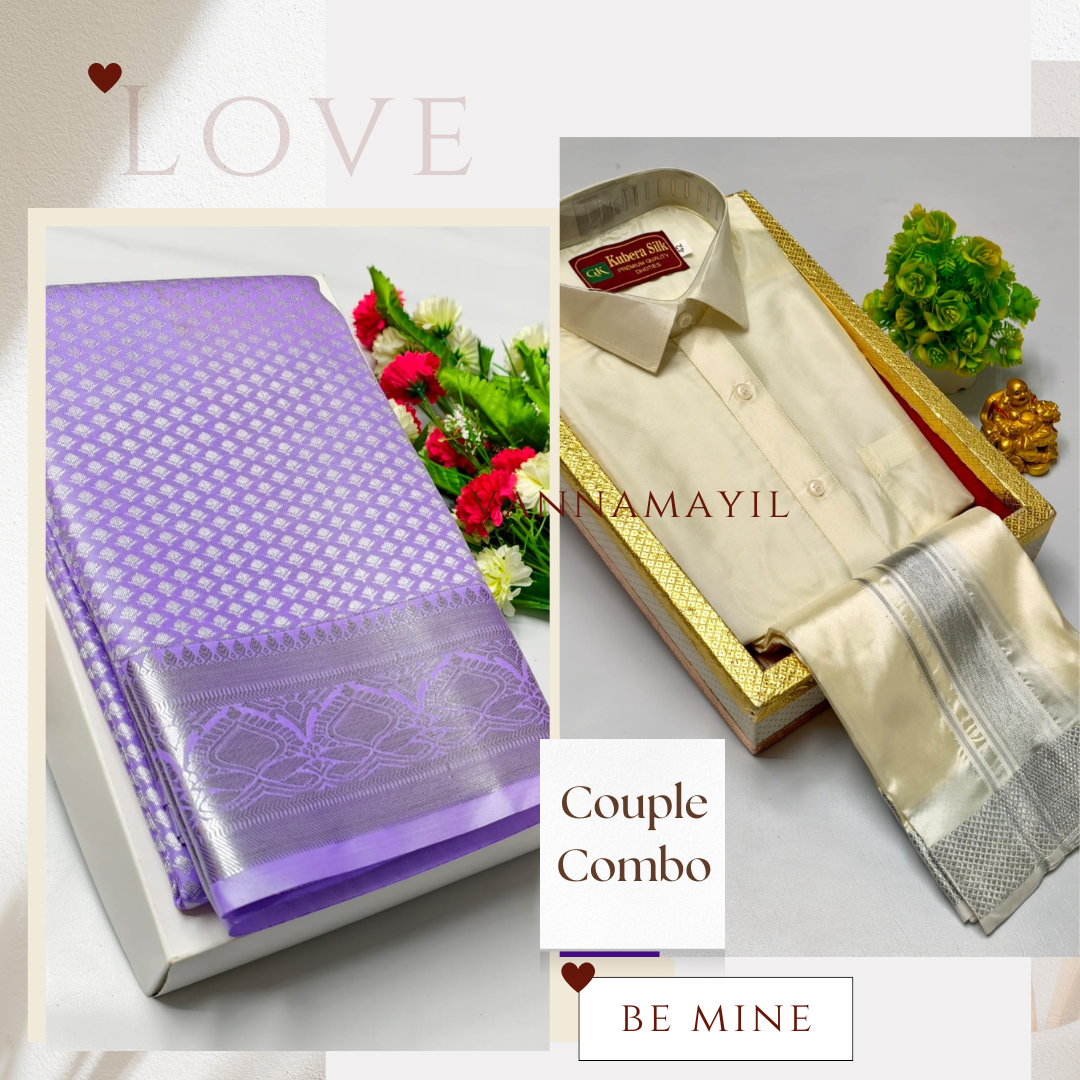 Semi Silk Saree & Semi Silk Dhoti Set - Couple Combo