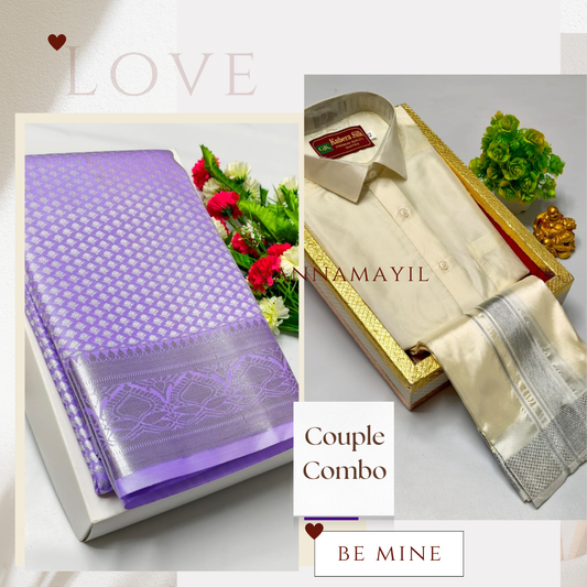Semi Silk Saree & Semi Silk Dhoti Set - Couple Combo