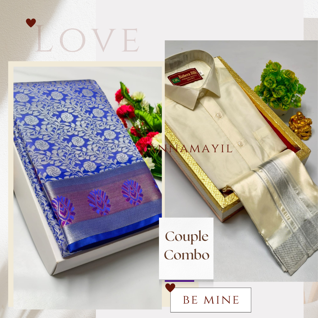 Semi Silk Saree & Semi Silk Dhoti Set - Couple Combo