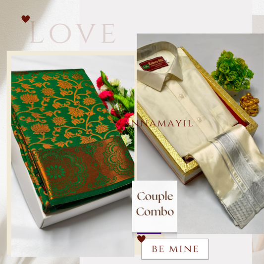 Semi Silk Saree & Semi Silk Dhoti Set - Couple Combo