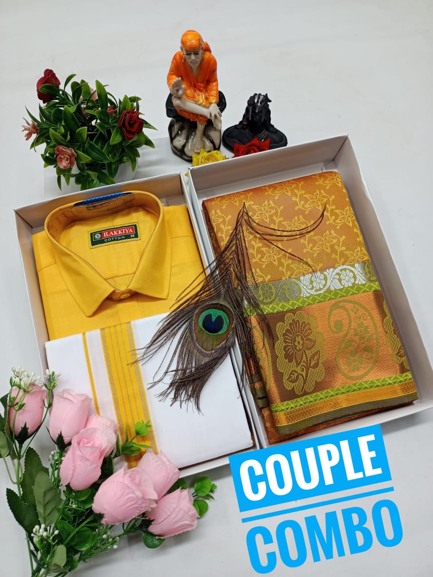 Couple Combo - Semi Silk Saree & Dhoti Shirt