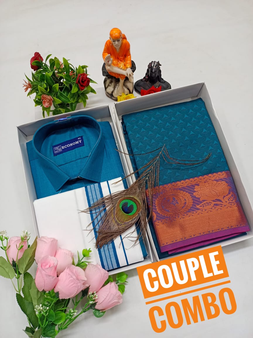 Couple Combo - Semi Silk Saree & Dhoti Shirt