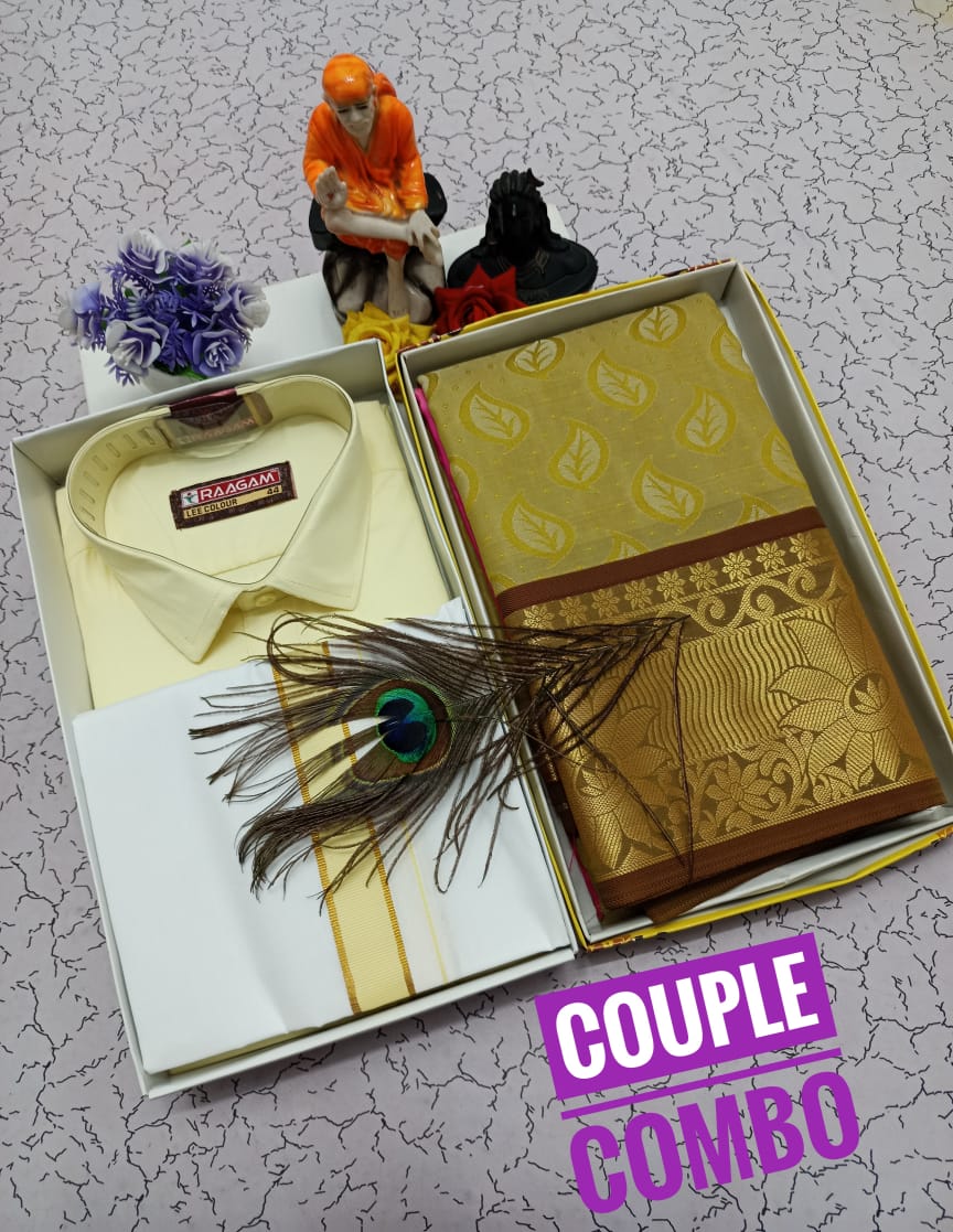 Couple Combo - Semi Silk Saree & Dhoti Shirt