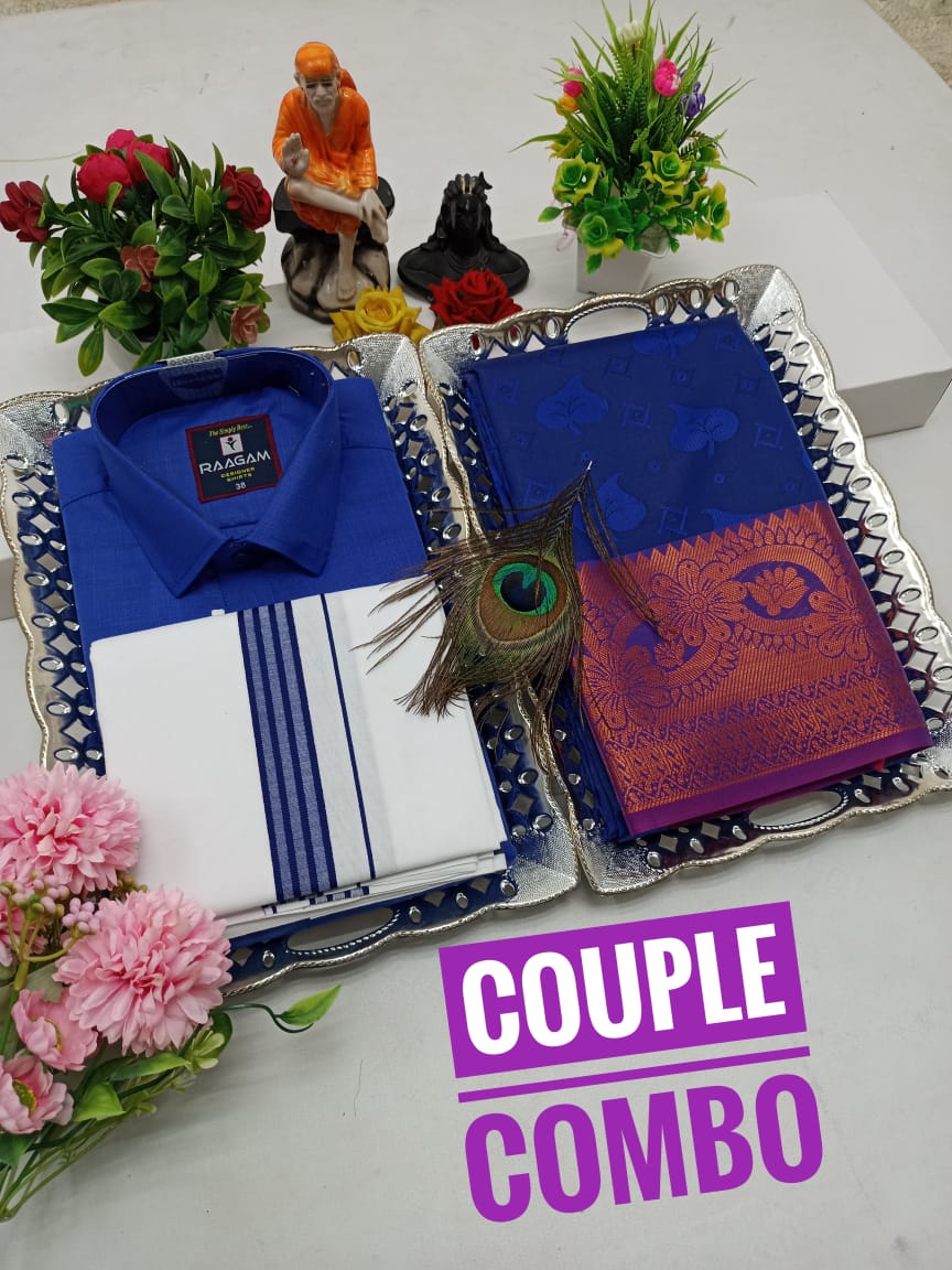 Couple Combo - Semi Silk Saree & Dhoti Shirt