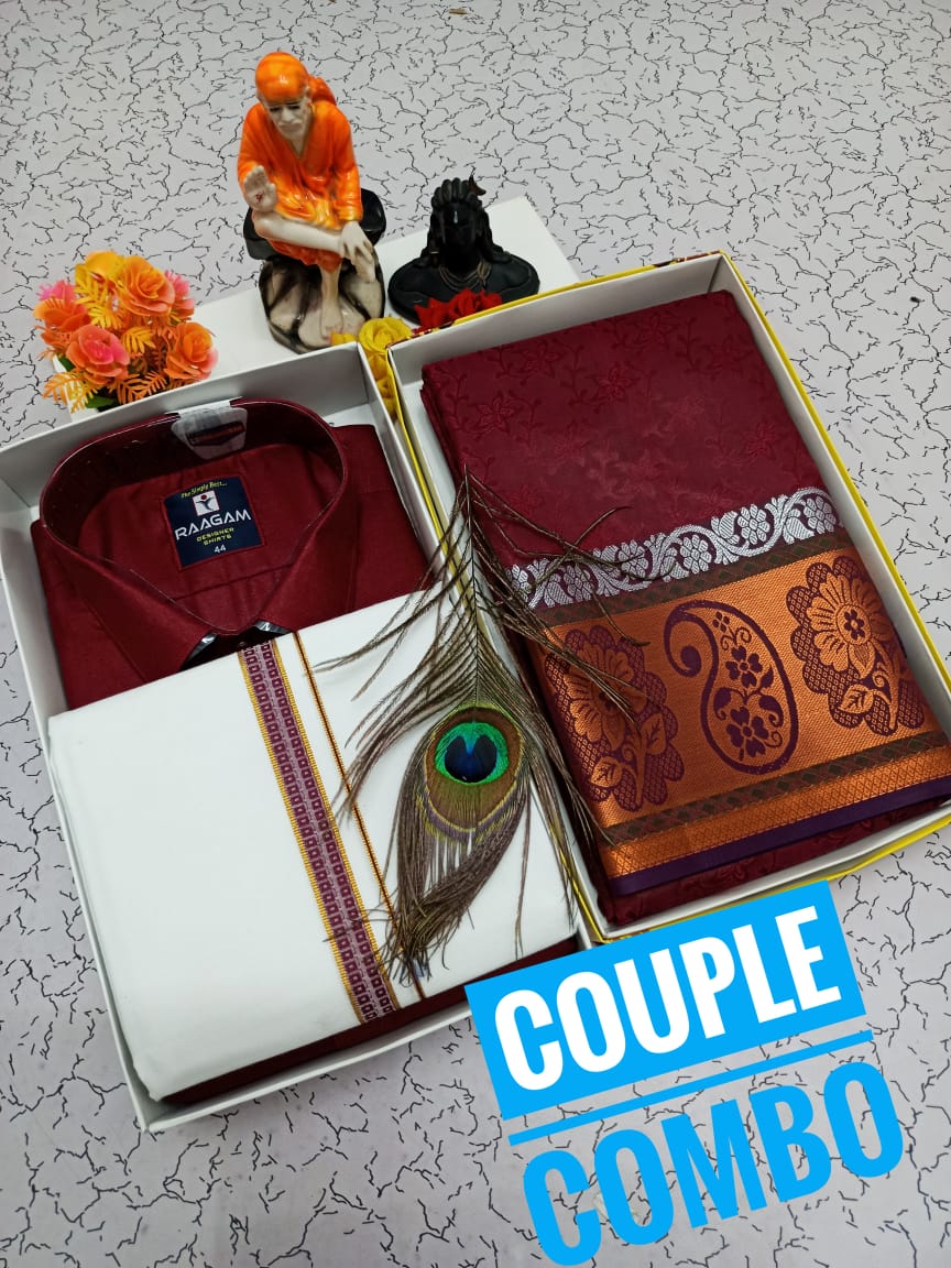 Couple Combo - Semi Silk Saree & Dhoti Shirt