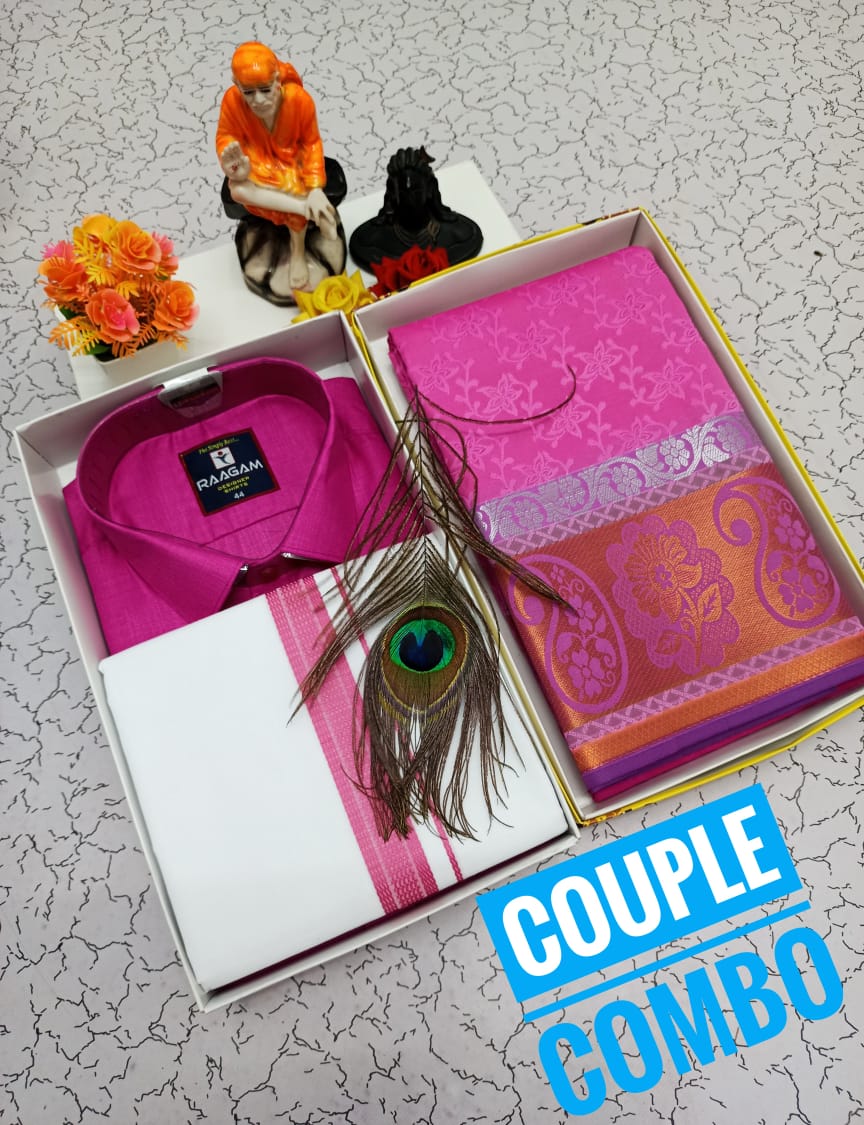 Couple Combo - Semi Silk Saree & Dhoti Shirt