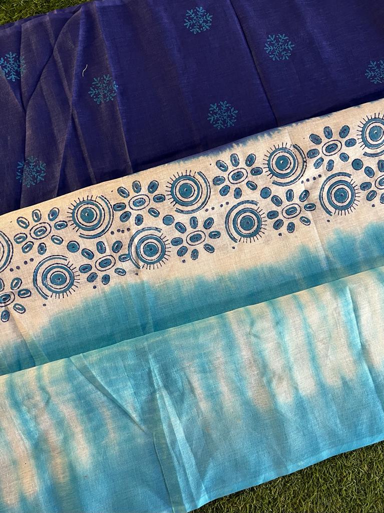 Shibori tie and dyed pure 120 count linen saree