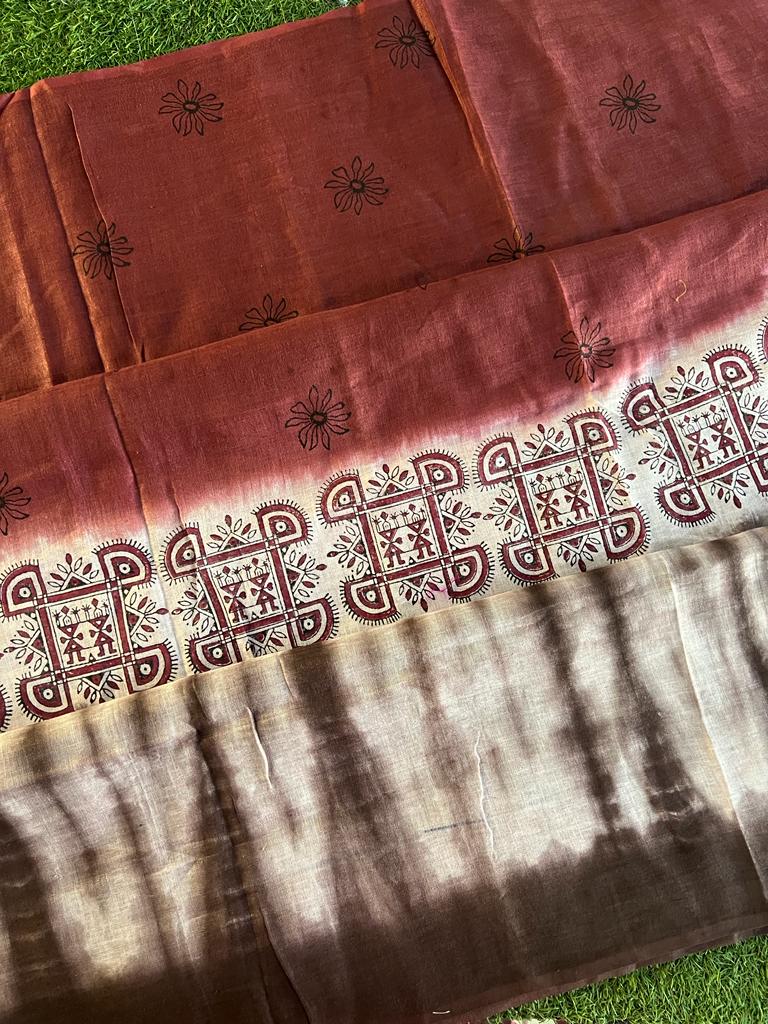Shibori tie and dyed pure 120 count linen saree