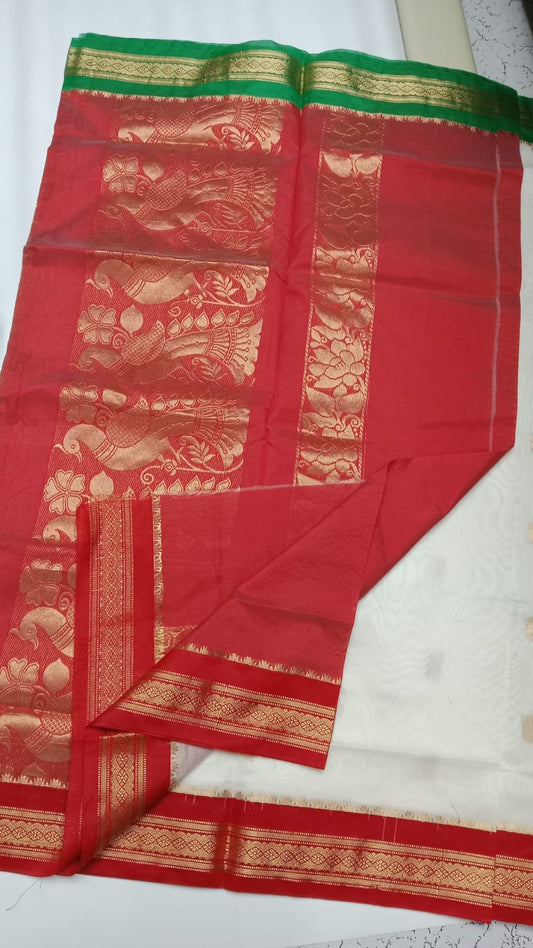 Silk cotton contrast pallu saree