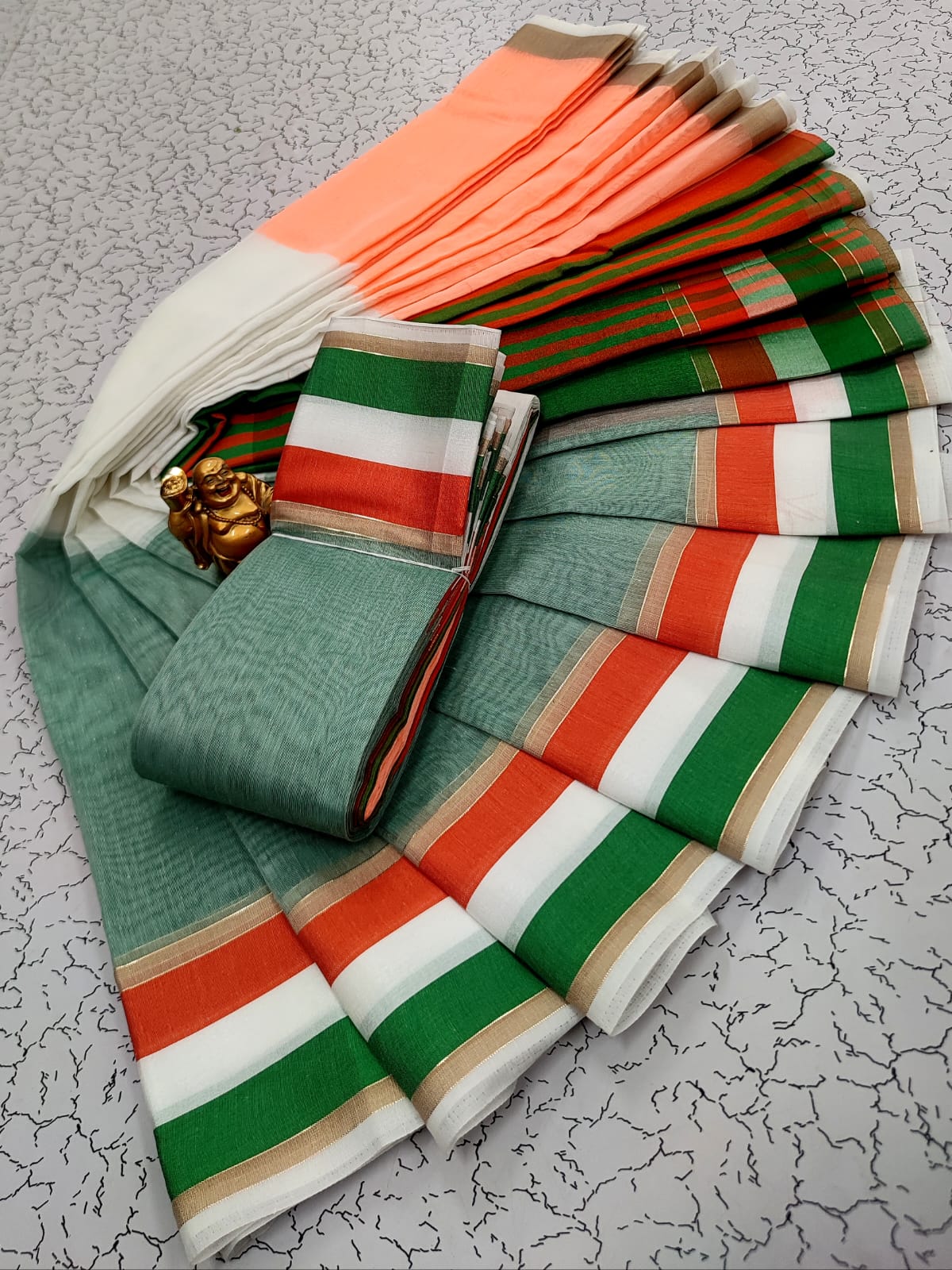 Silk cotton tri color saree