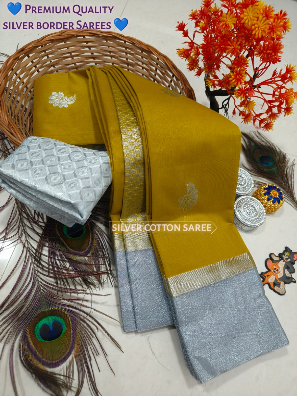 Silk Cotton Saree With Silver Zari