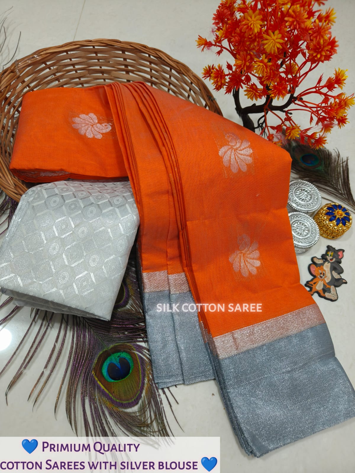 Silk Cotton Saree With Silver Zari