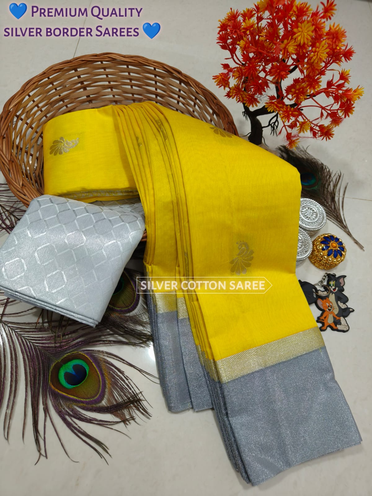 Silk Cotton Saree With Silver Zari