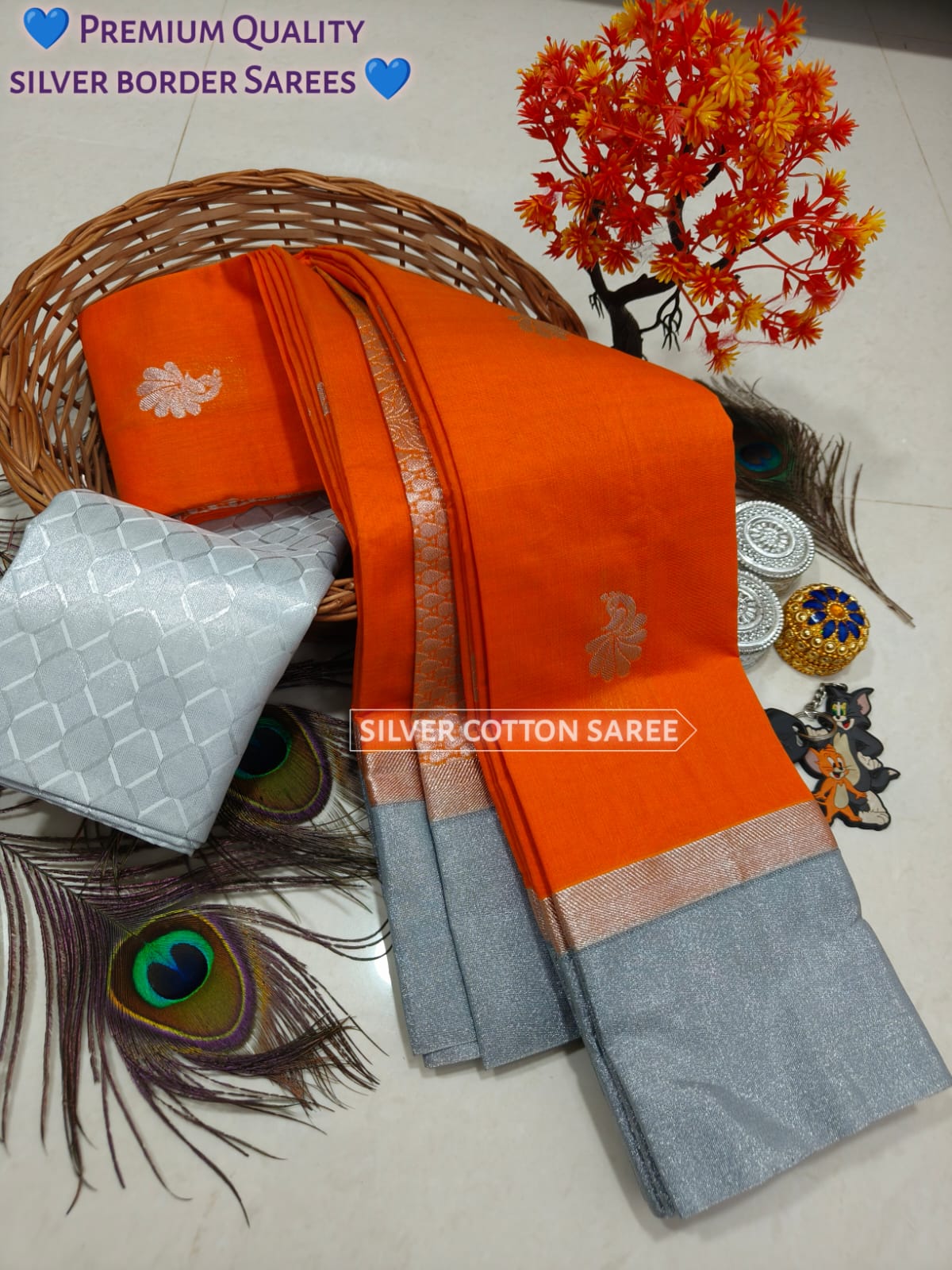 Silk Cotton Saree With Silver Zari