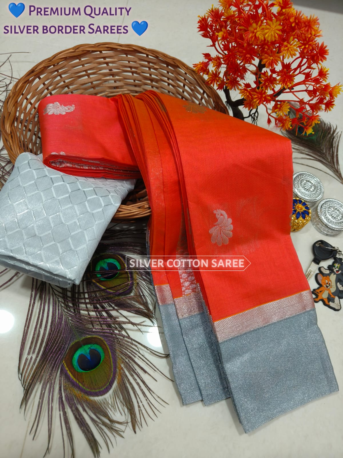 Silk Cotton Saree With Silver Zari