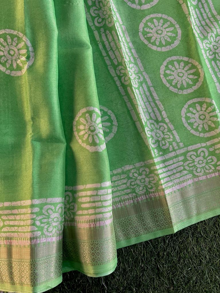 Silky batik printed kora semi silk saree