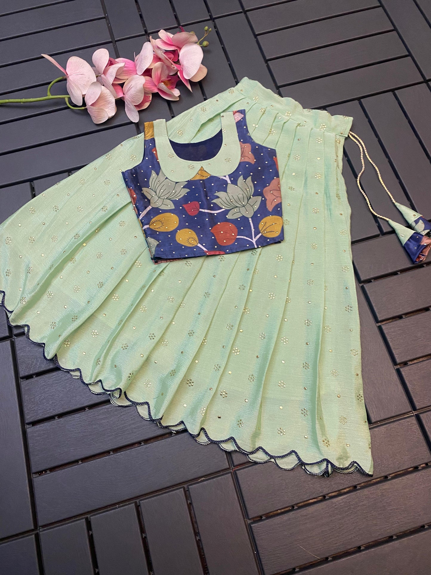 Soft Chinon Silk Skirt and Top for Kids