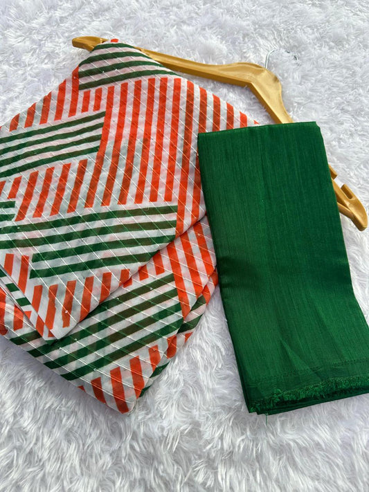 Soft georgette tri color saree