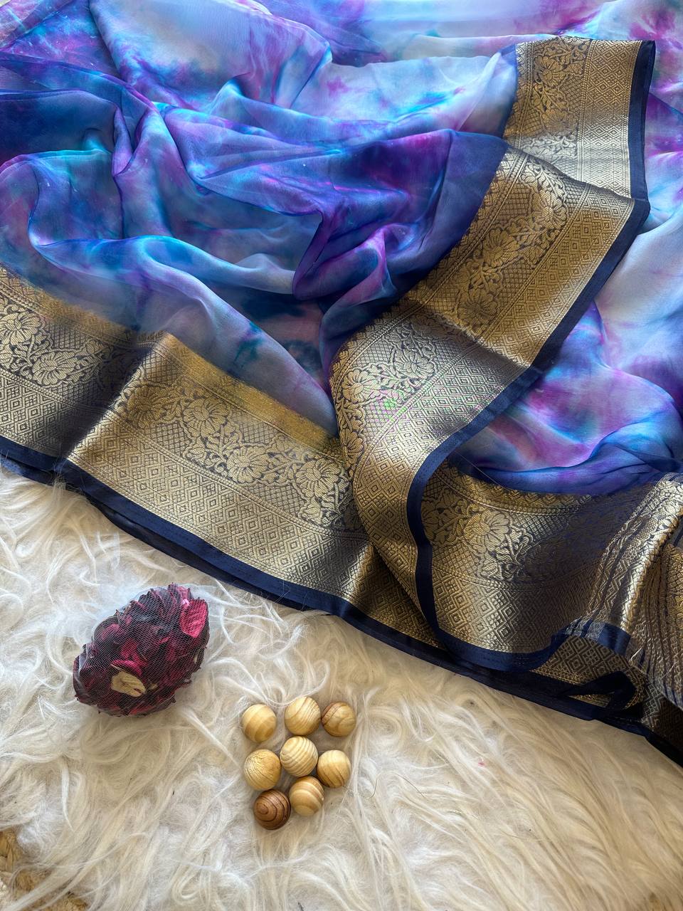 Soft organza silk shibori style printed saree