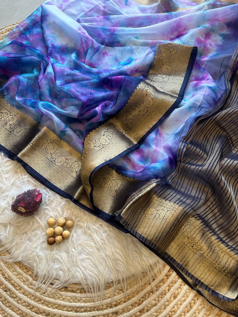 Soft organza silk shibori style printed saree