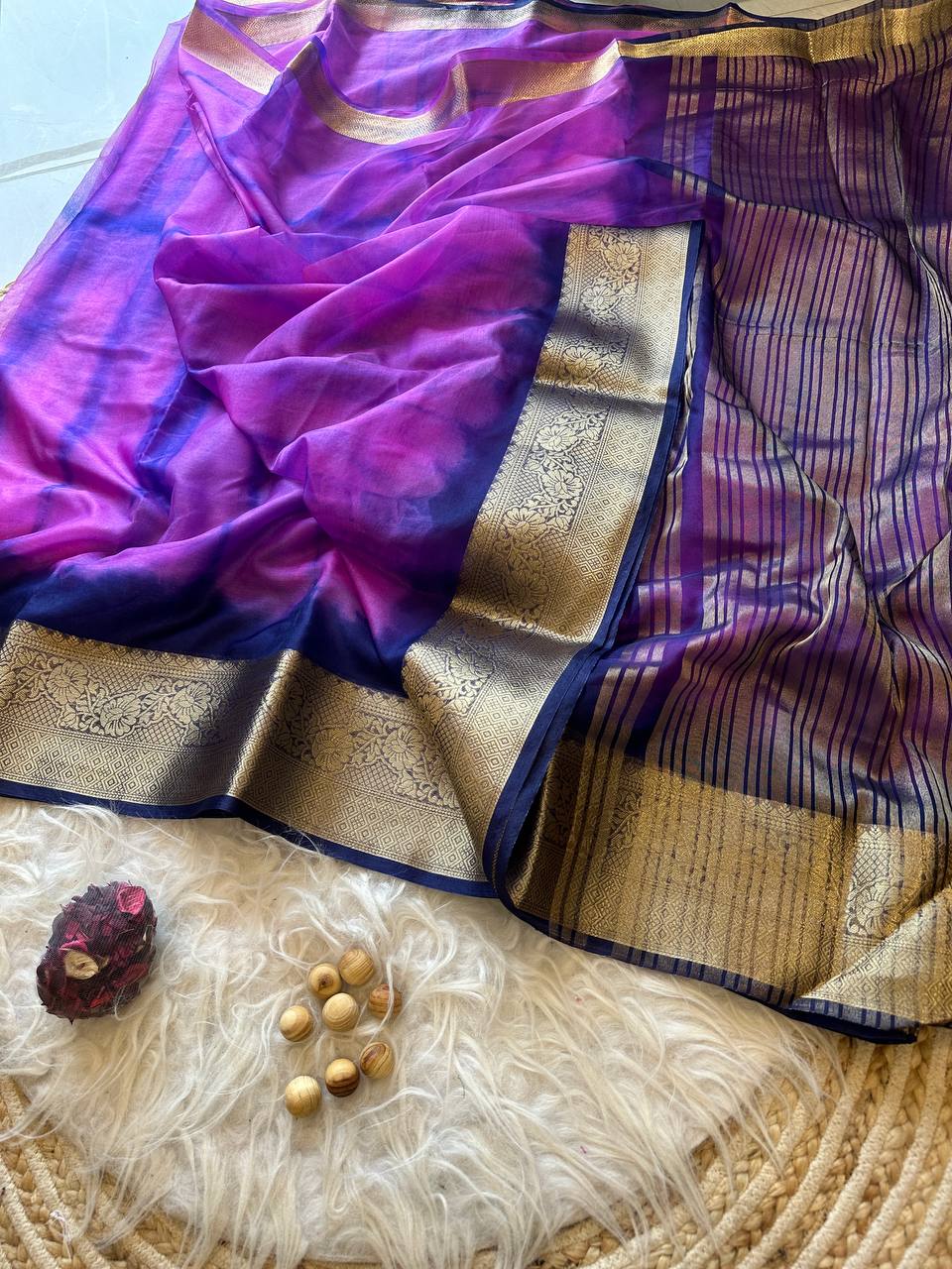 Soft organza silk shibori style printed saree