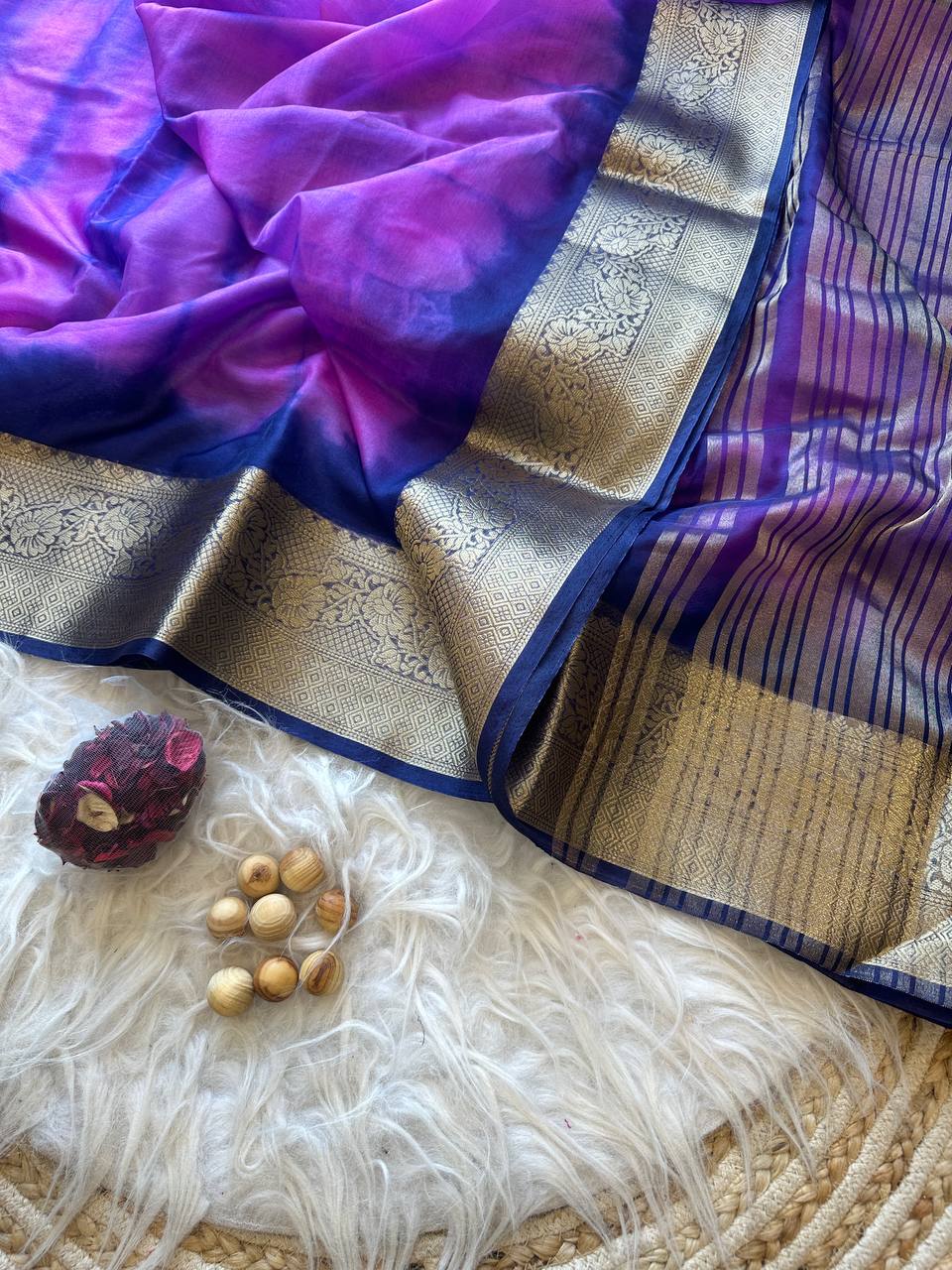 Soft organza silk shibori style printed saree