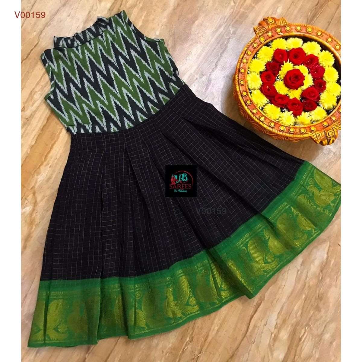 0 - 14 years sungudi cotton with ikkat frock