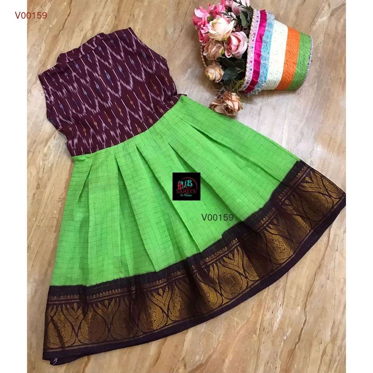 0 - 14 years sungudi cotton with ikkat frock