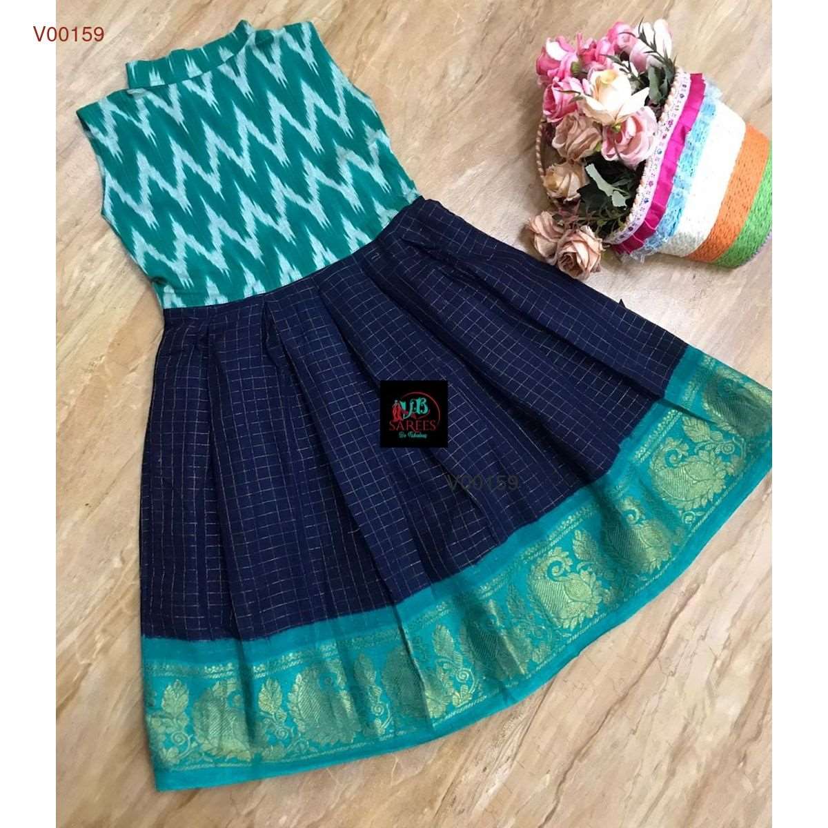 0 - 14 years sungudi cotton with ikkat frock