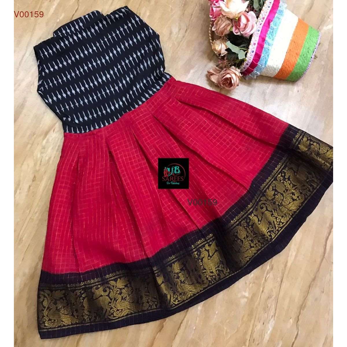 0 - 14 years sungudi cotton with ikkat frock