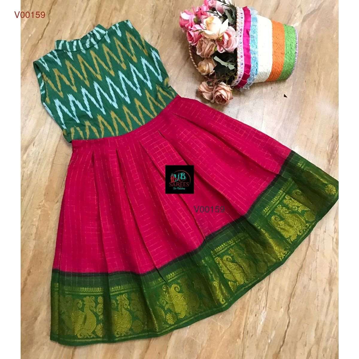 0 - 14 years sungudi cotton with ikkat frock