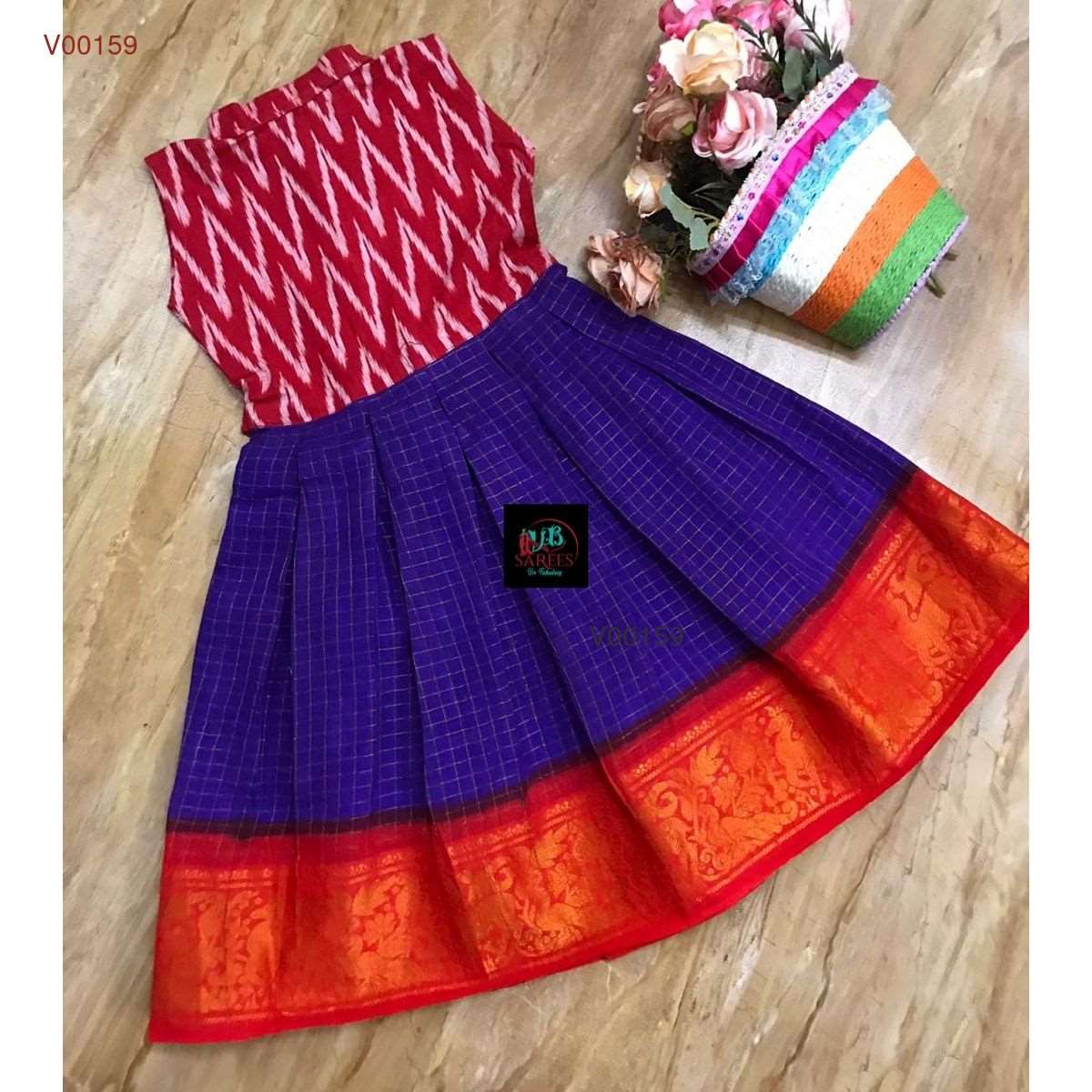 0 - 14 years sungudi cotton with ikkat frock