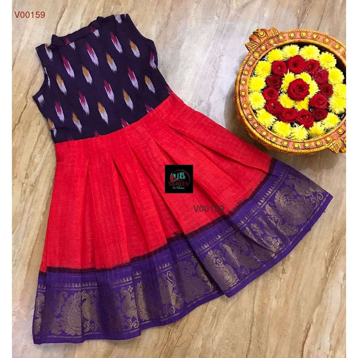 0- 14 years sungudi cotton with ikkat frock