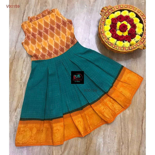 0 - 14 years sungudi cotton with ikkat frock